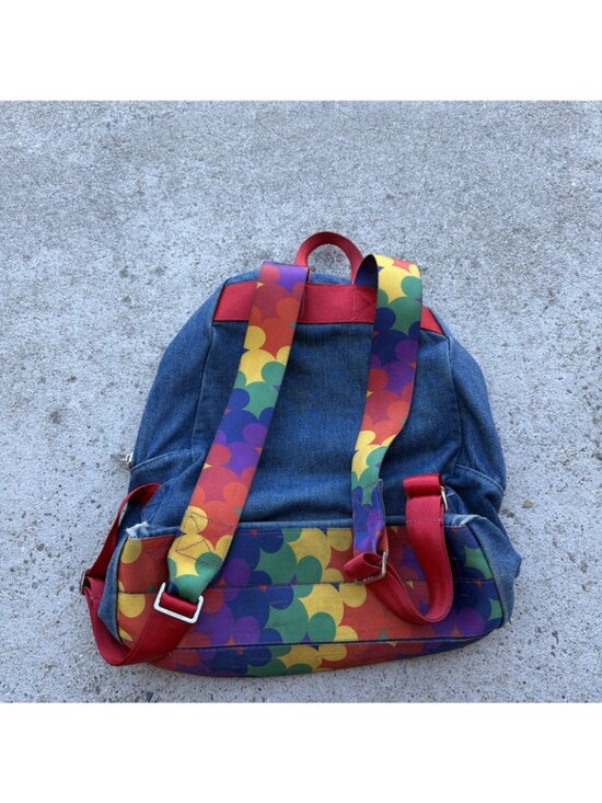 Harveys Disney Couture Pop Art Mickey Mouse Denim Backpack Seat Belt Rainbow Ear